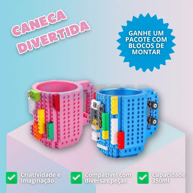 Caneca Divertida Blocos Brinccar + BRINDE