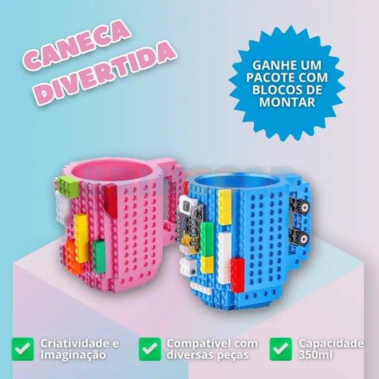 Caneca Divertida Blocos Brinccar + BRINDE