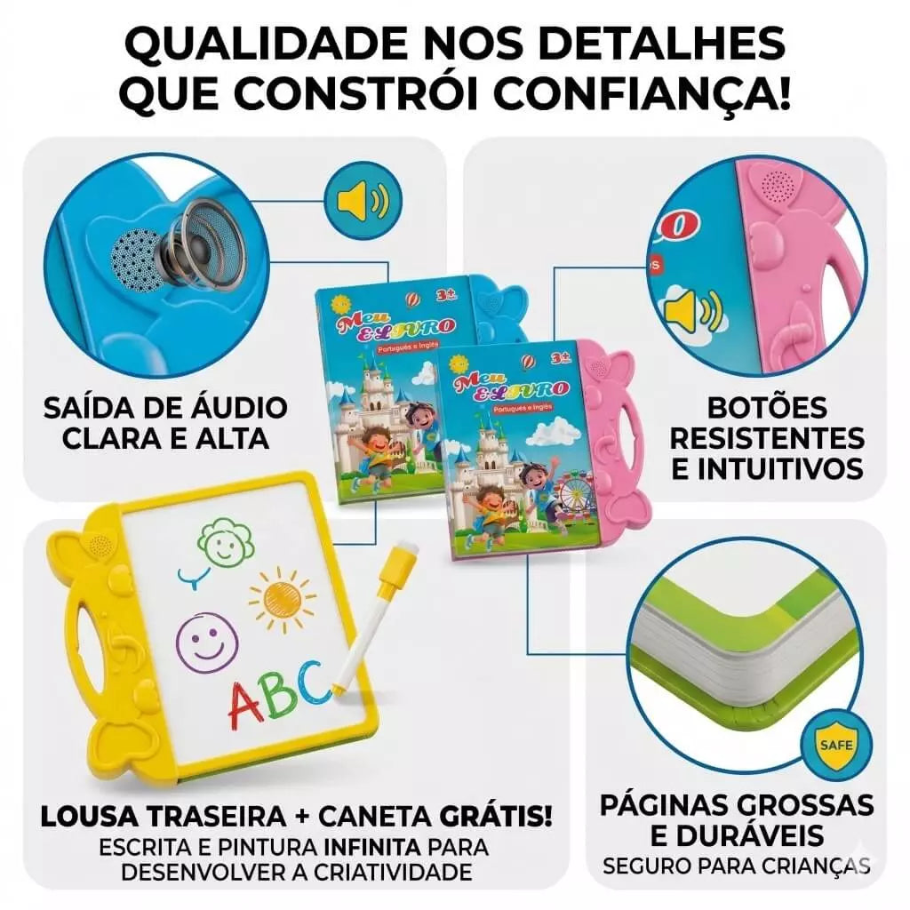 Livro Interativo Bilíngue com Som (Lousa + Caneta GRÁTIS)